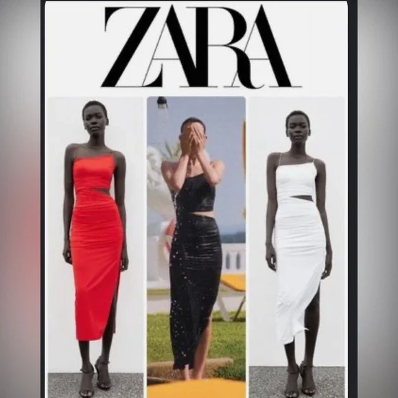 Zara White CUT OUT FITTED ASYMMETRICAL DRESS NWT Size Large - Picture 6 of 6